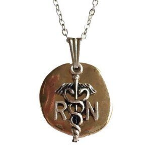 Nursing Caduceus RN Necklace 2 Tone Silver Gold Plated 18" Nurse Graduation Gift